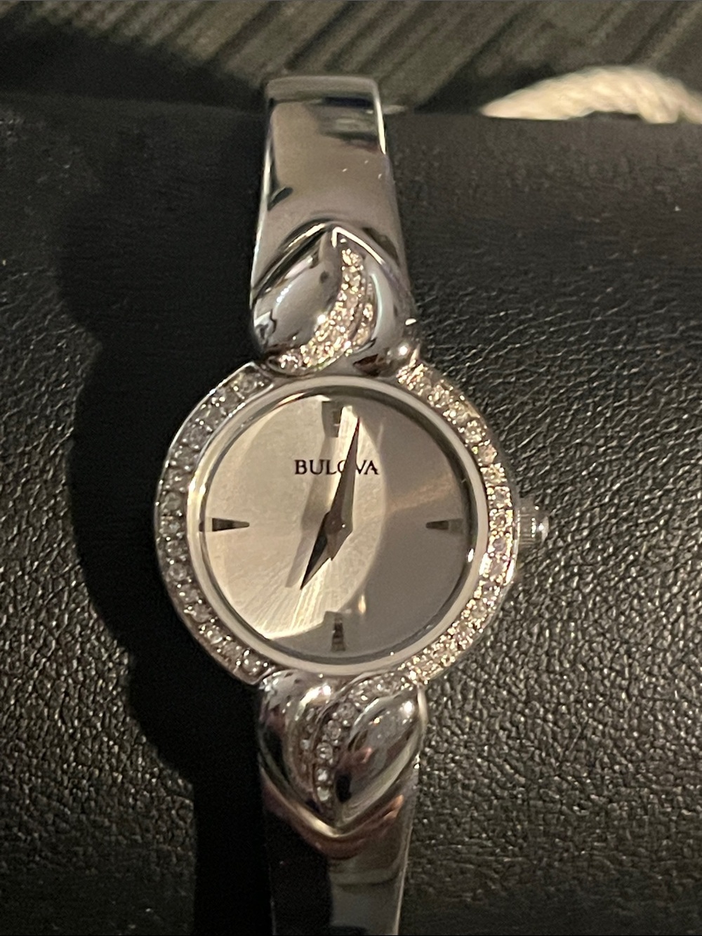 Bulova Women's Silver Crystal Accent Bangle Watch